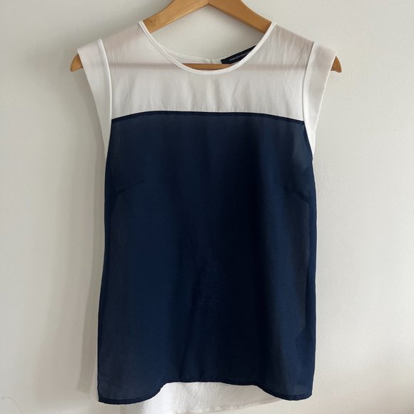 French Connection Navy White Blouse - Picture 1 of 3